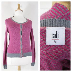 Cabi Pink Gray Meg Lightweight Cotton Cardigan Sweater L